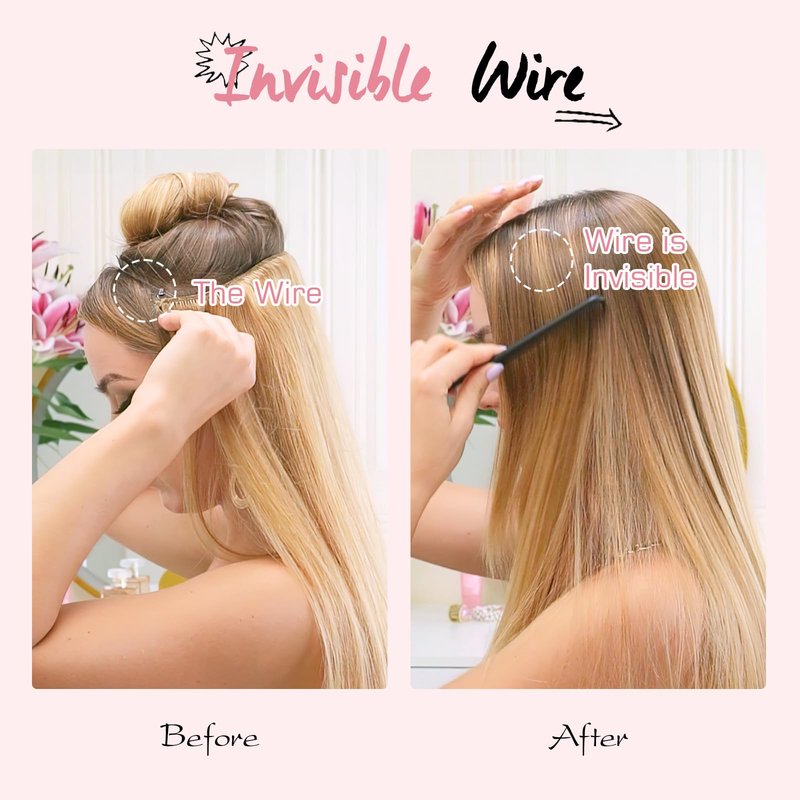 Halo Hair Extensions,Prokyvity Halo Hair Extensions Real Human Hair,Invisible Adjustable Wire Extensions for Seamless Blending 16 inch/65g Golden Brown Streaked with Bleach Blonde