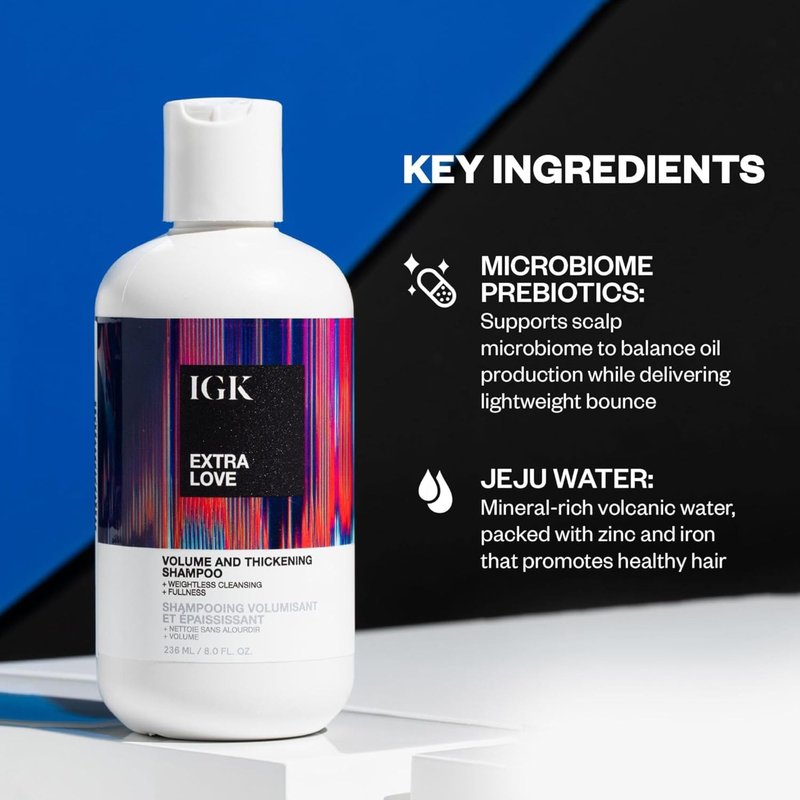 IGK EXTRA LOVE Volume & Thickening Shampoo | Lightweight + Supports Scalp + Balance Oil | Vegan + Cruelty Free | 8 Oz