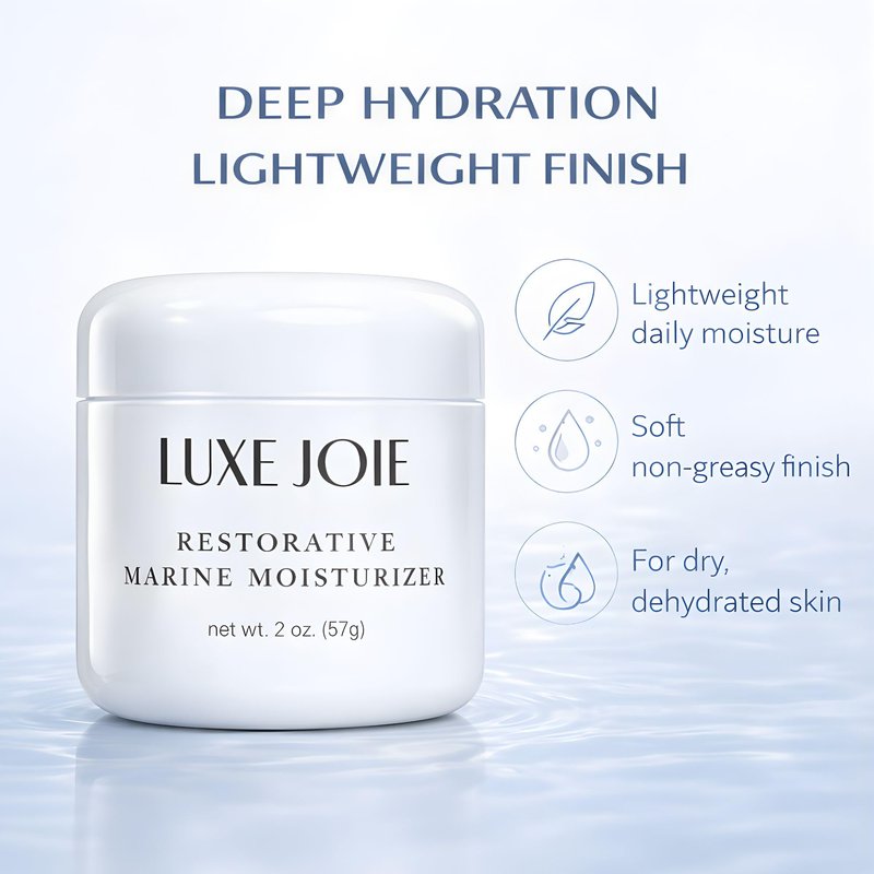 LuxeJoie Hydrating Face Cream for Dry & Sensitive Skin – Lightweight Moisturizer with Hyaluronic Acid, Aloe & Marine Botanicals – Soft Non-Greasy Finish Restorative Marine Moisturizer 2 oz