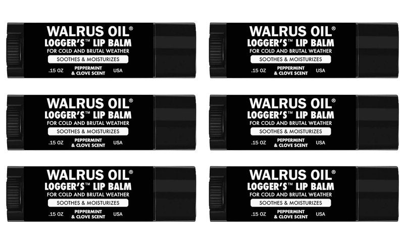 WALRUS OIL - Logger's Lip Balm, 6-Pack, 100% Vegan and Beeswax-Free, Made with Candelilla Wax, Coconut Oil, Jojoba Oil, and Natural Ingredients.