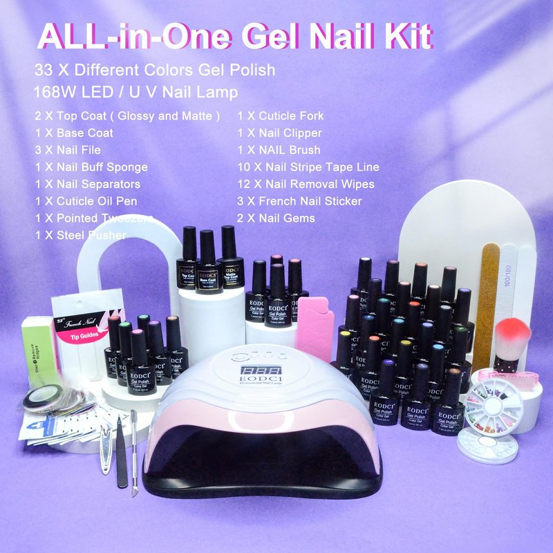 EODCI 33 Colors Gel Nail Polish Kit With UV Light, 76 Pcs Nail Pink Nude Green Blue Gel Nail Polish Set 168W Nail Lamp, No Wipe Base Top Coat & Manicure Tools Starter Kit DIY Home Salon Gifts