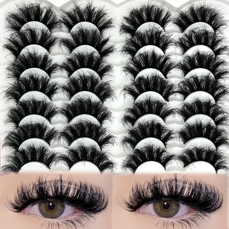 etokdos Mink Lashes Fluffy 20mm Long Dramatic Lashes Pack 25mm Big Lash Strips Volume Faux Mink Thick Eyelashes D Curl False Eyelashes Bulk