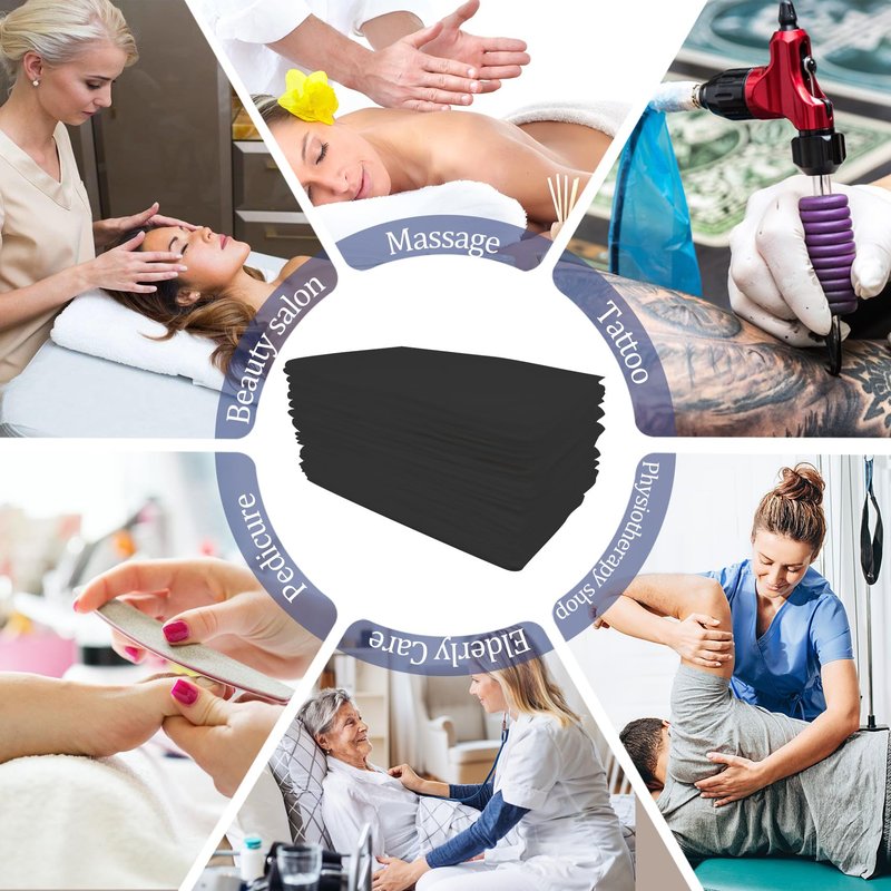 40PCS Disposable Fitted Massage Table Sheets, Heavy Duty Elastic Disposable Bed Cover, Breathable Disposable Fitted Sheets for Spa Black Non Woven Fabric 36 x 85 Inch