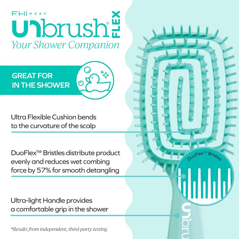 FHI Heat UNbrush Flex Detangling Brush — Ultra-Flexible, Pain-Free Hair Brush Detangler with DuoFlex Anti-Static Bristles for Removing Tangles, Massaging Scalp & Faster Styling - Teal