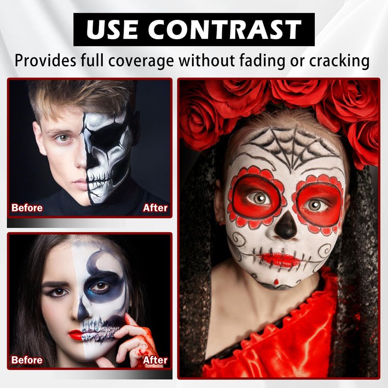 LZXLUKGIR Clown Makeup Kit,Red Black and White Face Painting Kit Professional,Water Based Paint Halloween Makeup,Clown Face Paint for Kids and Adults,Zombie Joker Vampire Make up