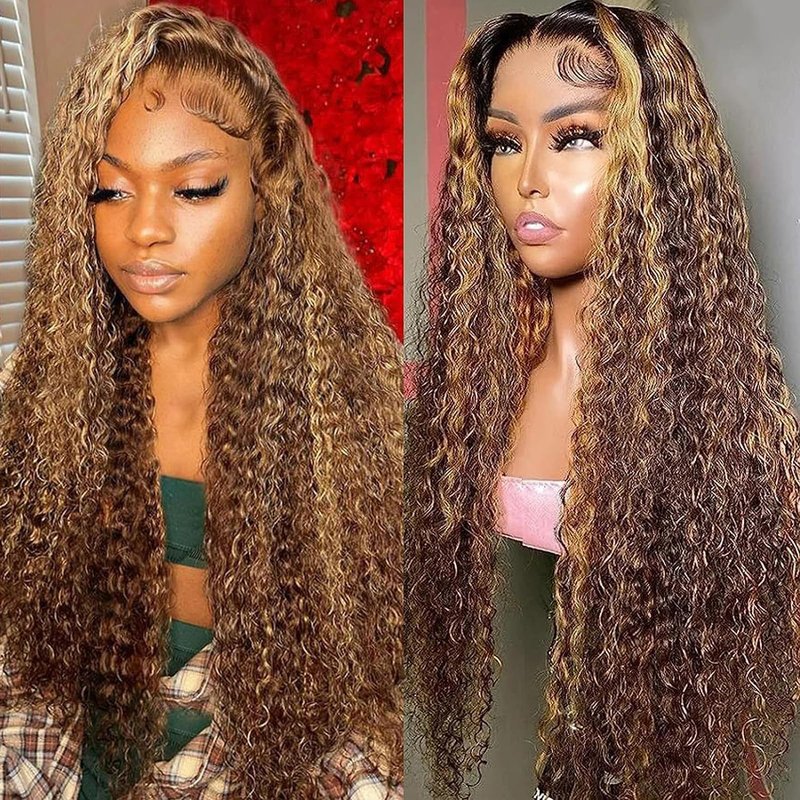 Aikebi Jerry Curly Human Hair Wig Highlight P4/30 T Glueless Curly 200% Density Pre Plucked Cut Human Hair Lace Wig for Black Women