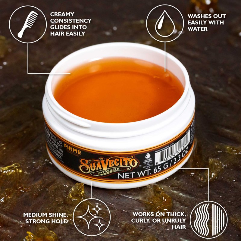 Suavecito Pomade Firme (Strong) Hold 2.3 oz, 1 Pack - Pomade For Men - Medium Shine Water Based Wax Like Flake Free Hair Gel - Easy To Wash Out - All Day Hold For All Hair Styles