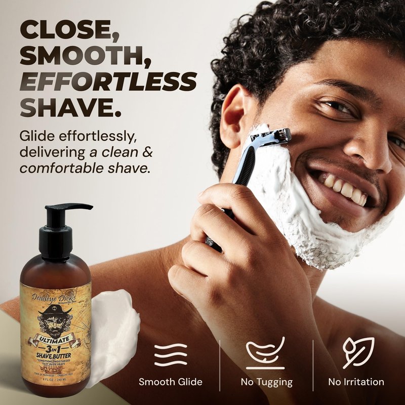 DeadeyeDick's 3-in-1 Shave Butter | Natural shaving cream mens & women | shaving cream sensitive skin formula | shave cream for Face, Head & Body | Irritation-Free Shave Cream | 8 FL Oz