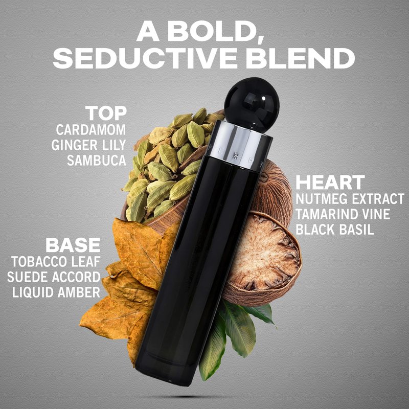 Perry Ellis 360° Black Eau De Toilette Spray for Men - Mens Cologne, Long Lasting Perfume, EDT, Fragrance with Notes of Ginger, Cardamom & Tobacco Leaf - 3.4 fl oz (100 mL)