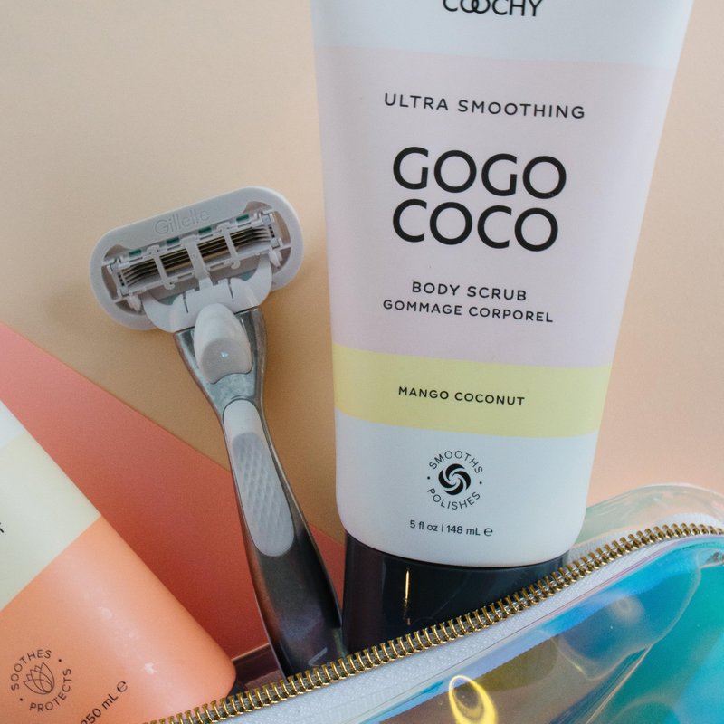 COOCHY Ultra Smoothing Body Scrub | Gentle Exfoliating Body Scrub for Sensitive Skin | Removes Dead Skin Cells, Prevents Ingrowns | Paraben-free, Cruelty-free | Mango Coconut 5 oz/148 mL